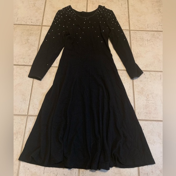 Vintage I. B. Diffusion Black Angora Wool Blend Knit Maxi Dress Rhinestone Sz M - Picture 4 of 7
